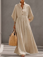 Elegant Linen-cotton Maxi A-line Dress