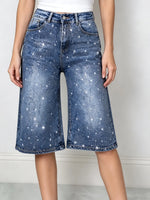 Women's Sparkly Denim Wide-Leg Shorts