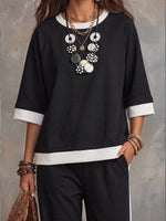 Vintage Art Comfortable Fabrics Patchwork Cotton Sweatshirt Set
