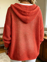 Women’s Oversized Open Mesh Knit Drawstring Hooded Sweater Top