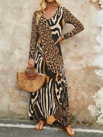 Women's Leopard Pattern Art Casual Stylish Long Sleeve Dress