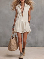 Chic Pinstripe Zip-Front Romper – Sleeveless Utility Short Jumpsuit