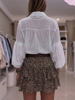 Western-style leopard print ruffled mini skirt